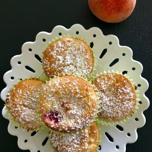 Peach, Raspberry and White Chocolate Muffins - It's Not Complicated Recipes