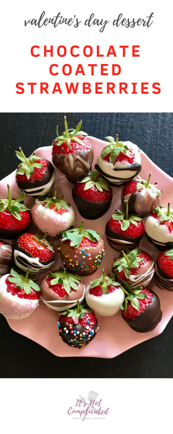 Valentines Day Dessert - Chocolate Coated Strawberries - It's Not Complicated Recipes #strawberries #fruit #fruitdessert #dessert #valentinesday #chocolate #chocolatecoated #chocolaterecipes #dessertideas #easyrecipes