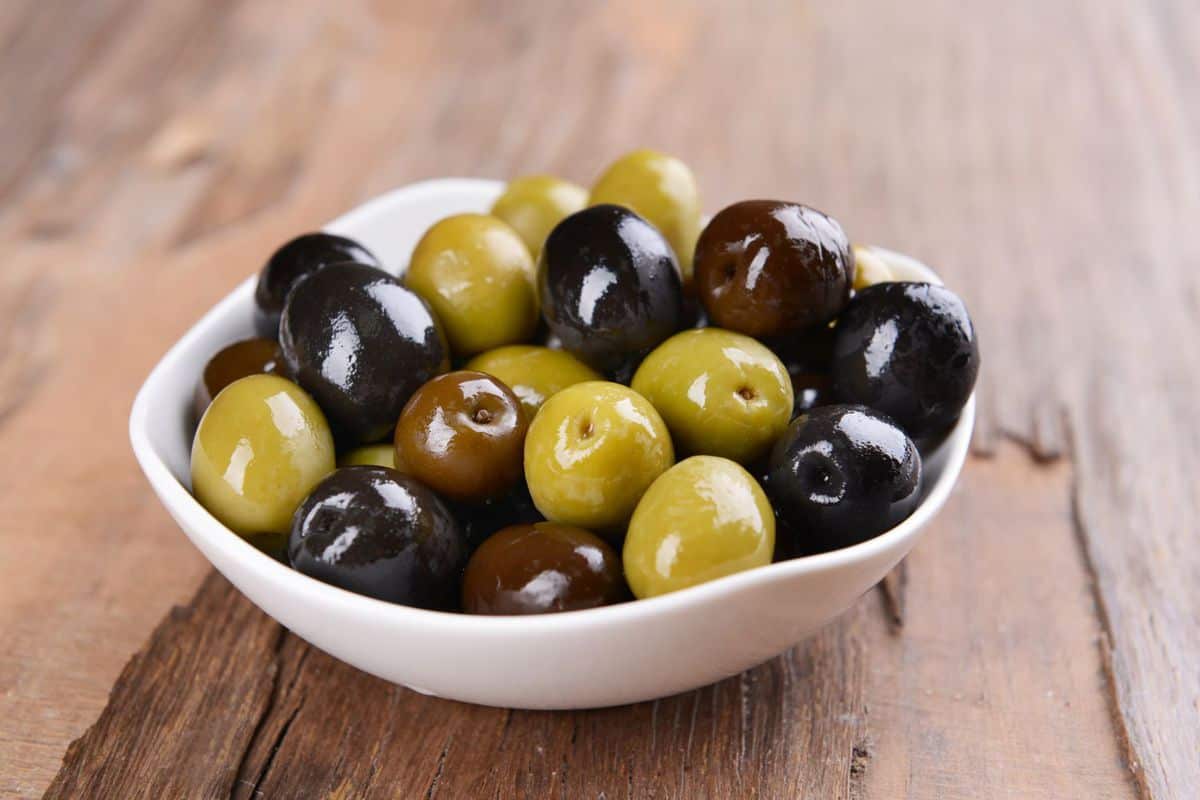 Bowl of mixed olives.