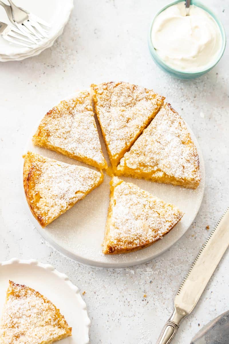 lemon cake, with a slice removed