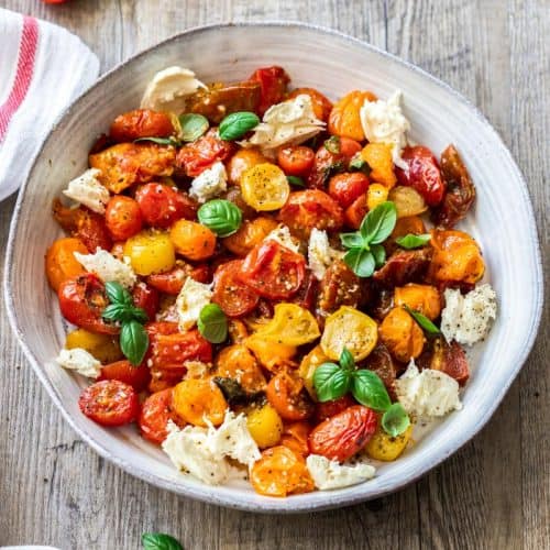 Roasted Cherry Tomato Caprese Salad - It's Not Complicated Recipes