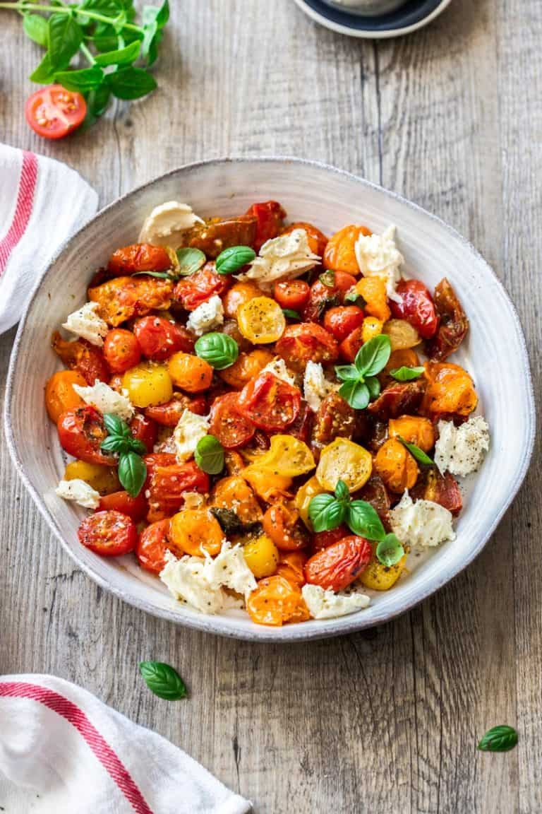 Roasted Cherry Tomato Caprese Salad - It's Not Complicated Recipes