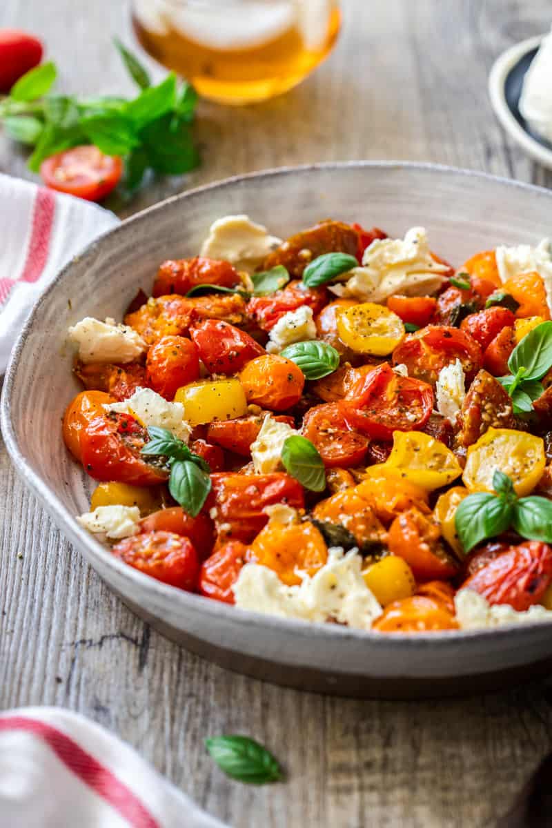 Roasted Cherry Tomato Caprese Salad It s Not Complicated Recipes