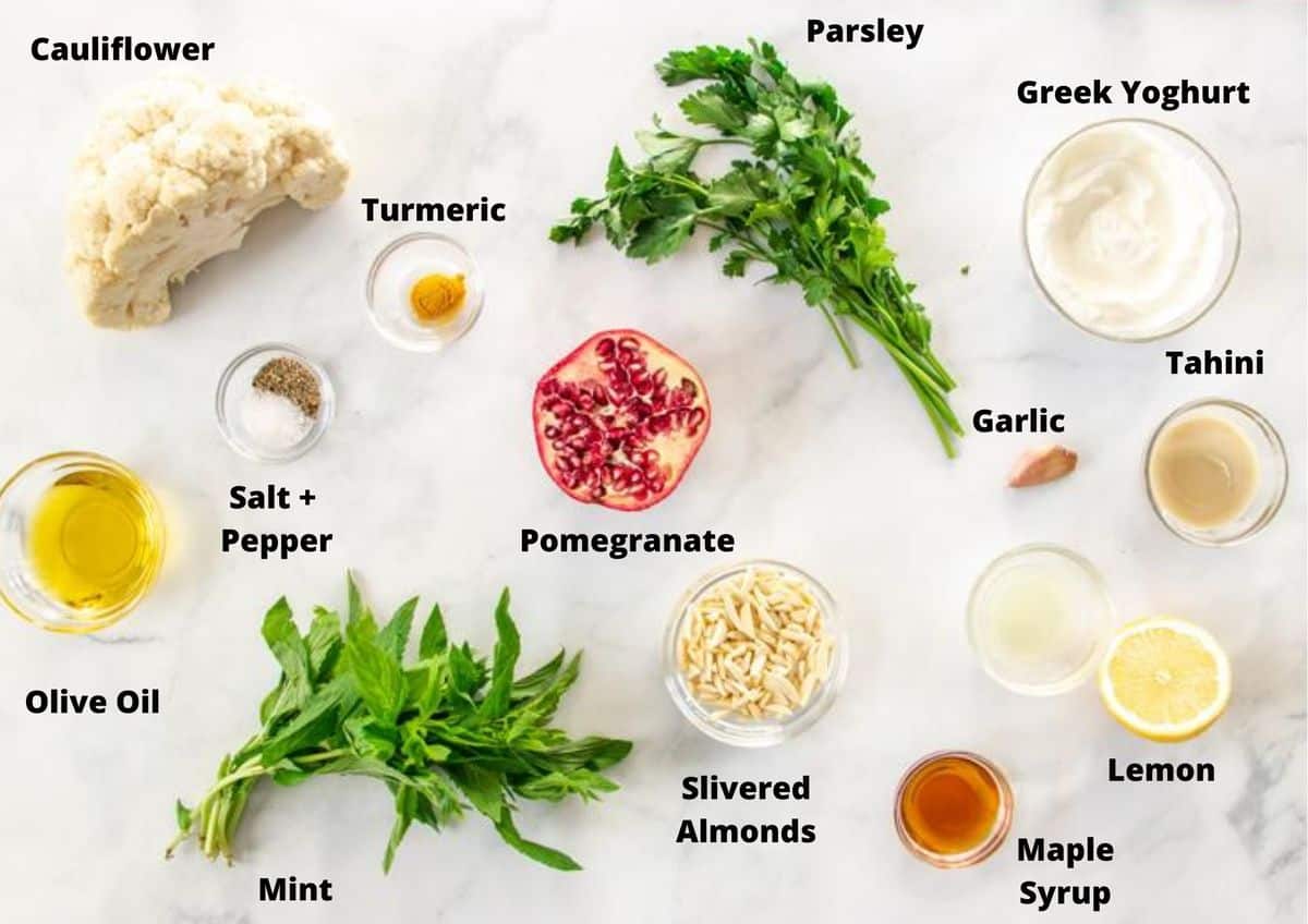 ingredients in this recipe, on a white marble bench.