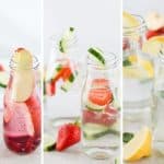 infused water - three varieties in glass bottles.