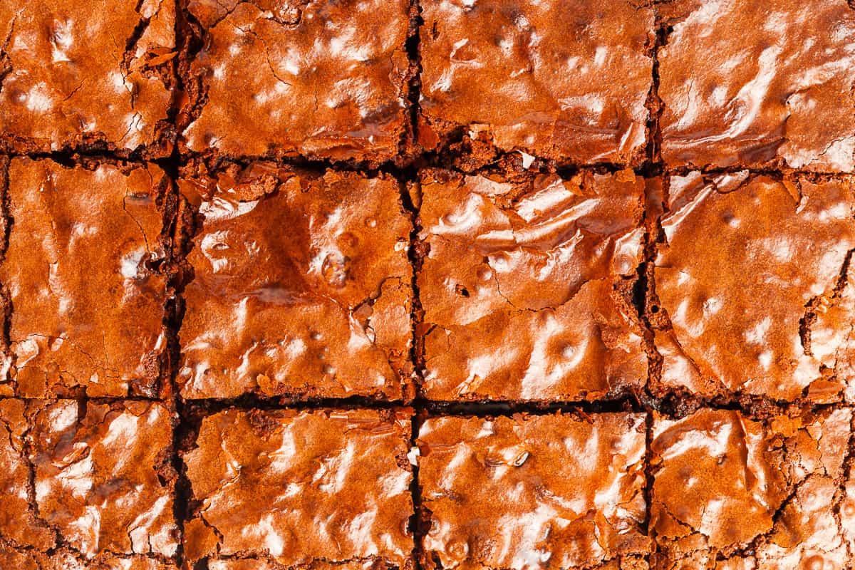 Up close shot of cooked and sliced brownies.