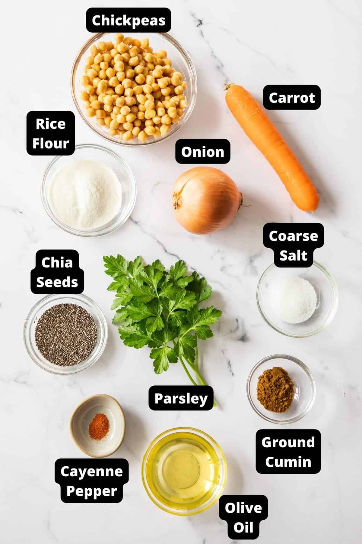 Ingredients in this recipe on a white marble background.