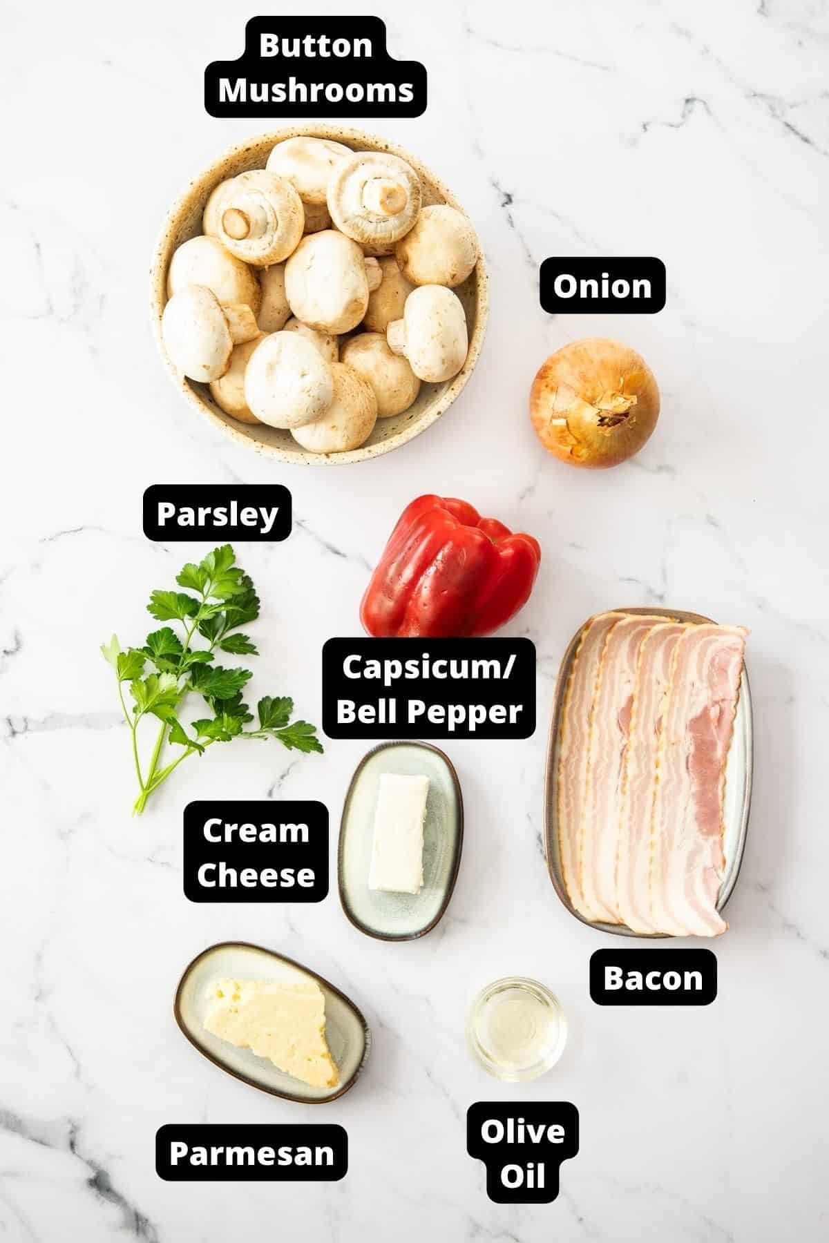 Ingredients in this recipe on a white marble background.