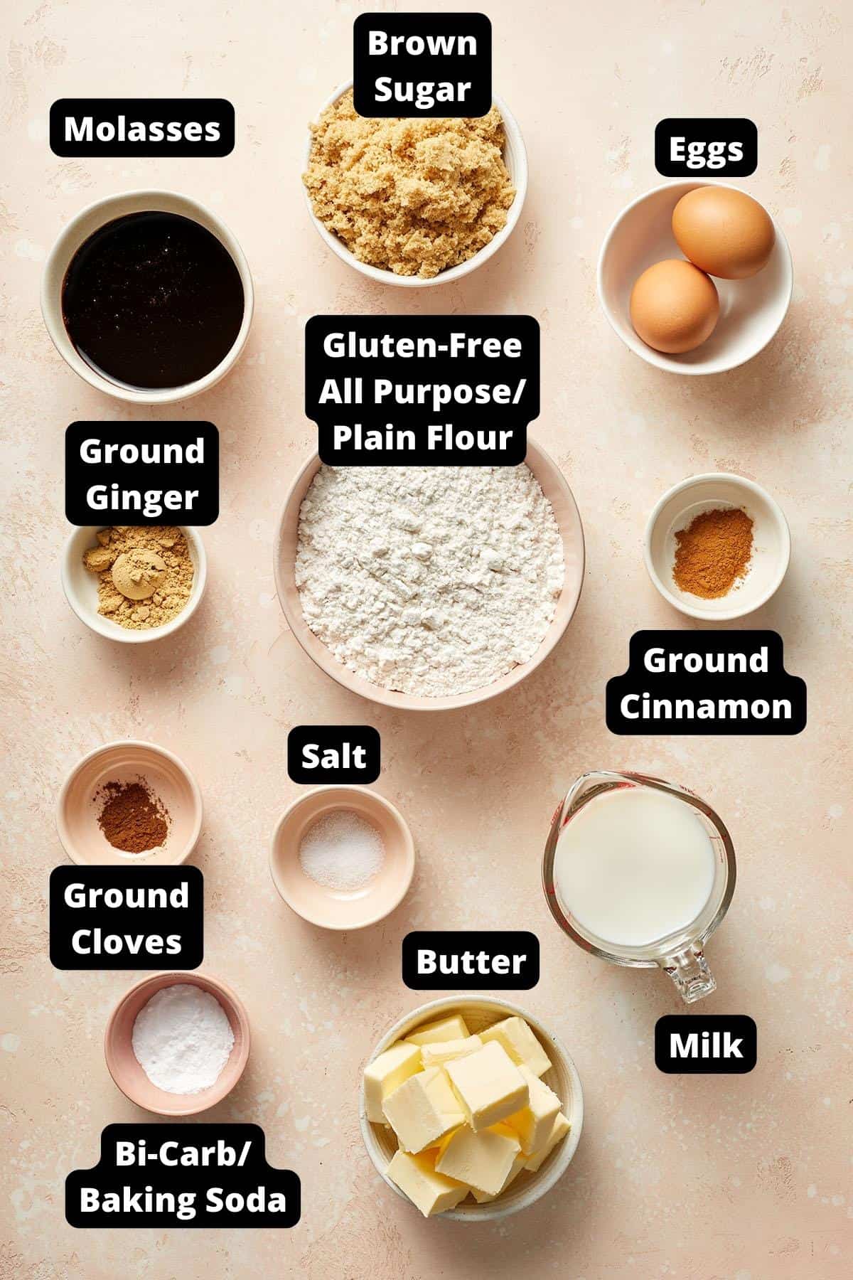 Ingredients in this recipe on a white and pink background.
