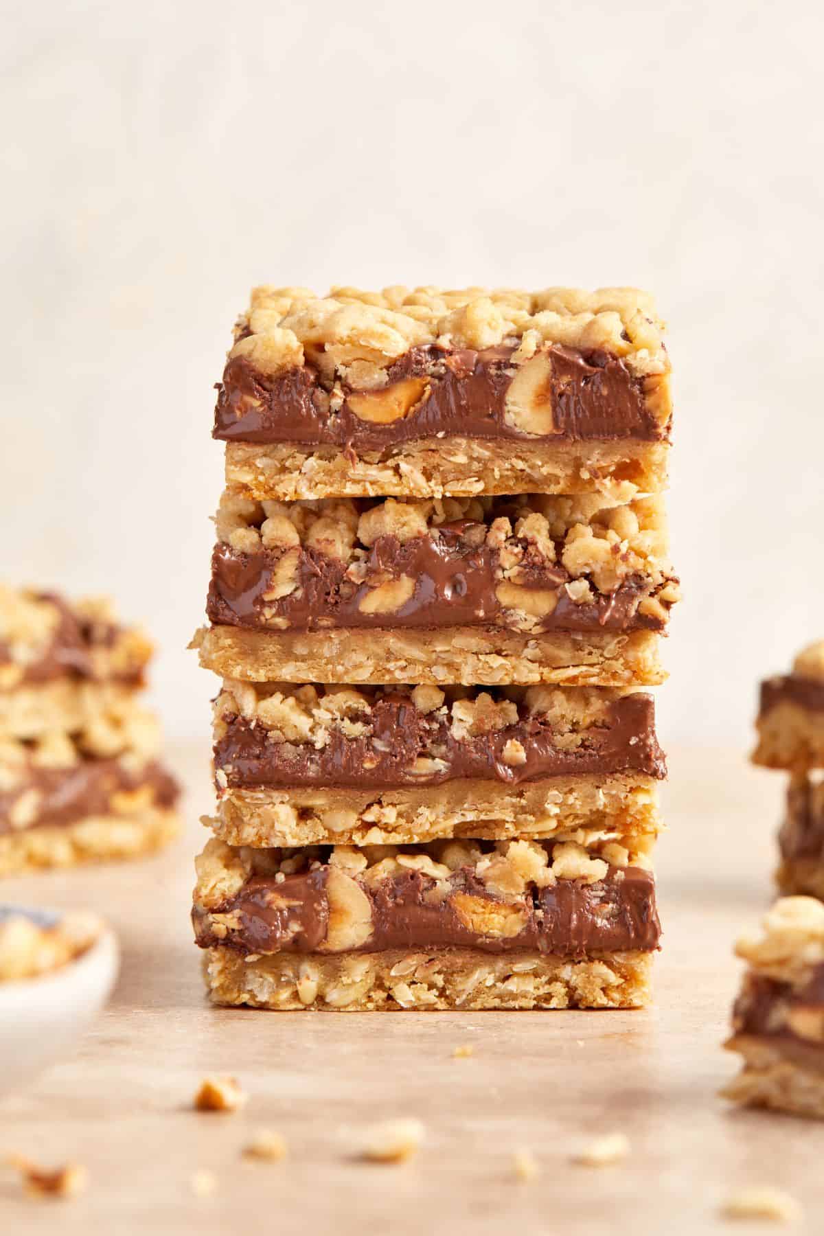Stack of four cut Nutella Bars.