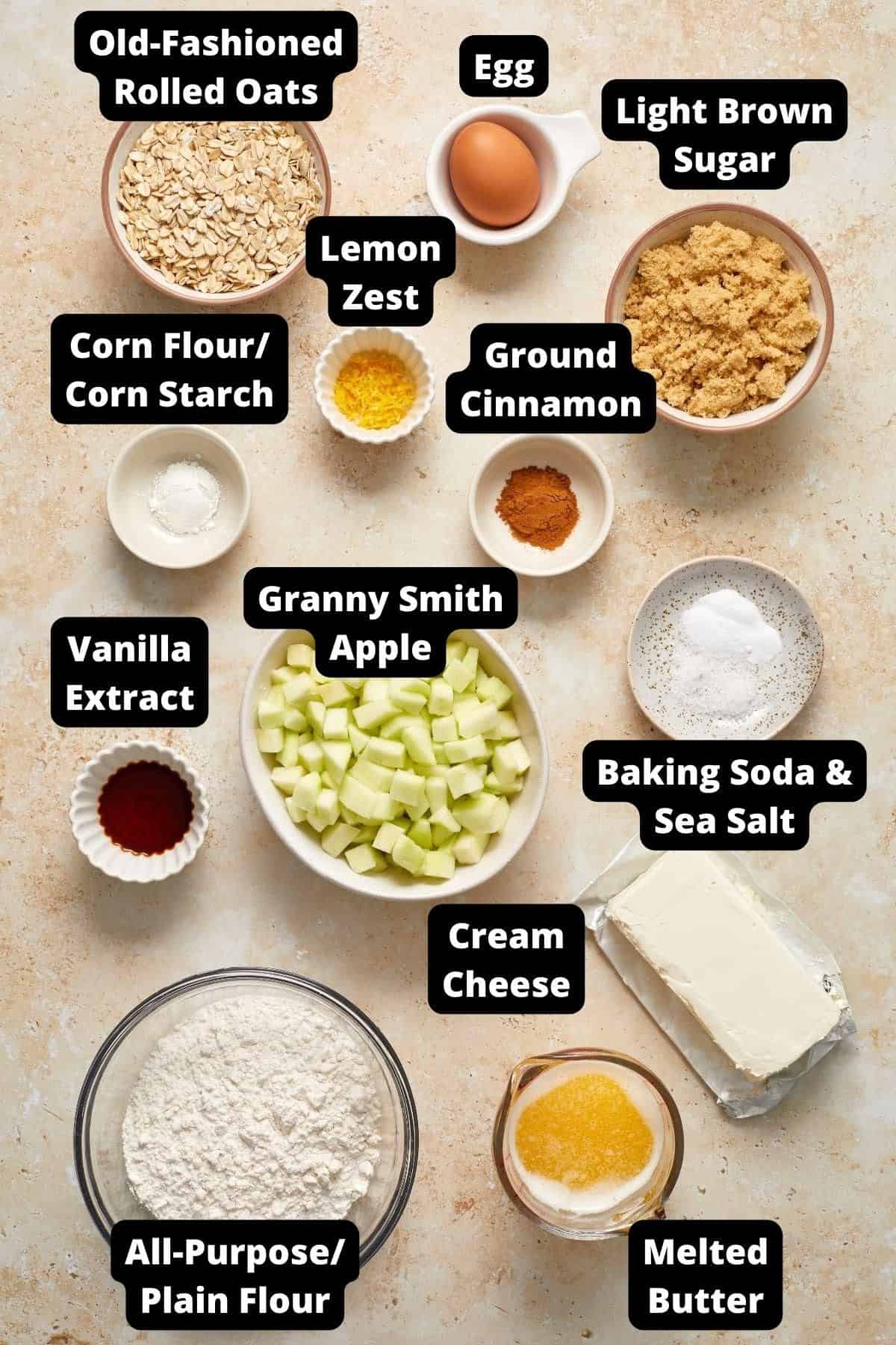 Ingredients in this recipe on a beige marble background.