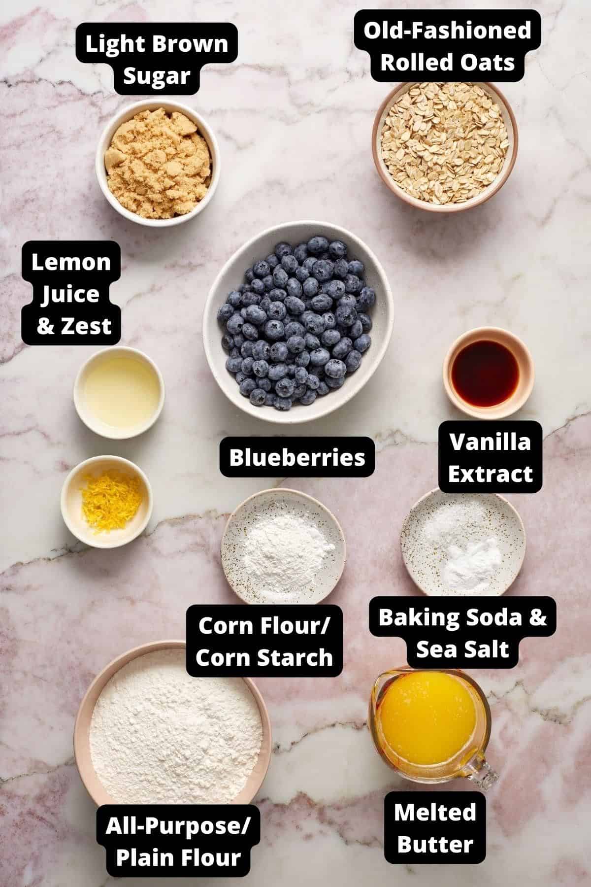 Ingredients in this recipe on a pink and white marble background.