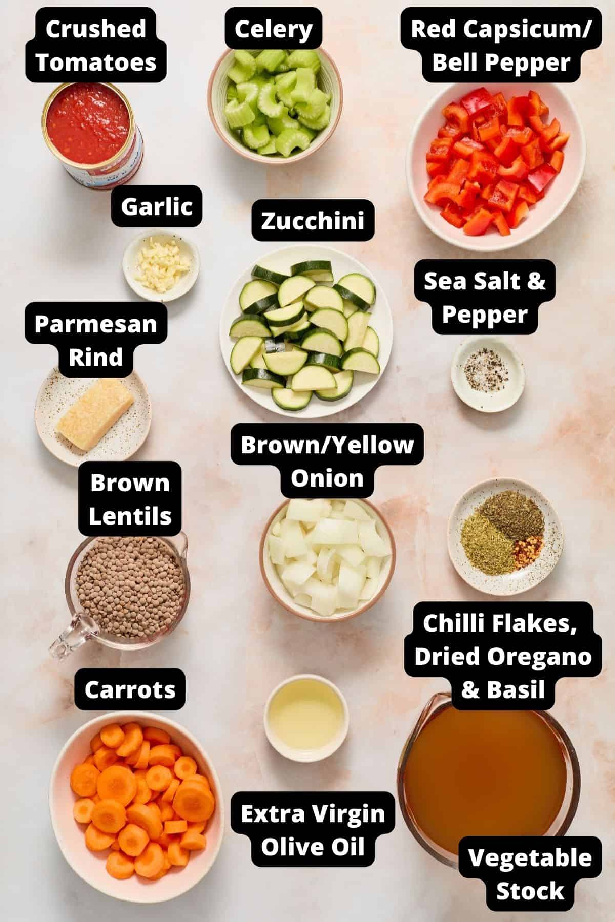 Ingredients in this recipe on a pink and white background.