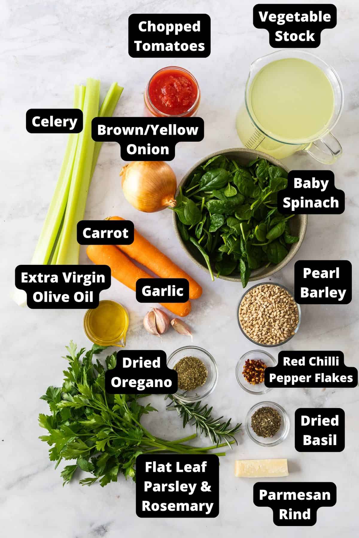 Ingredients in this recipe on a white marble background.