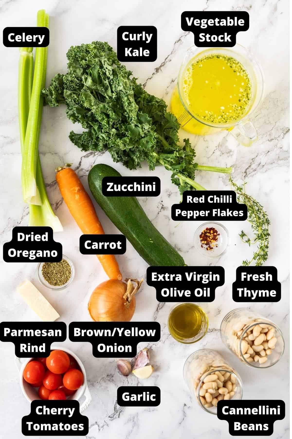 Ingredients in this recipe on a white marble background.