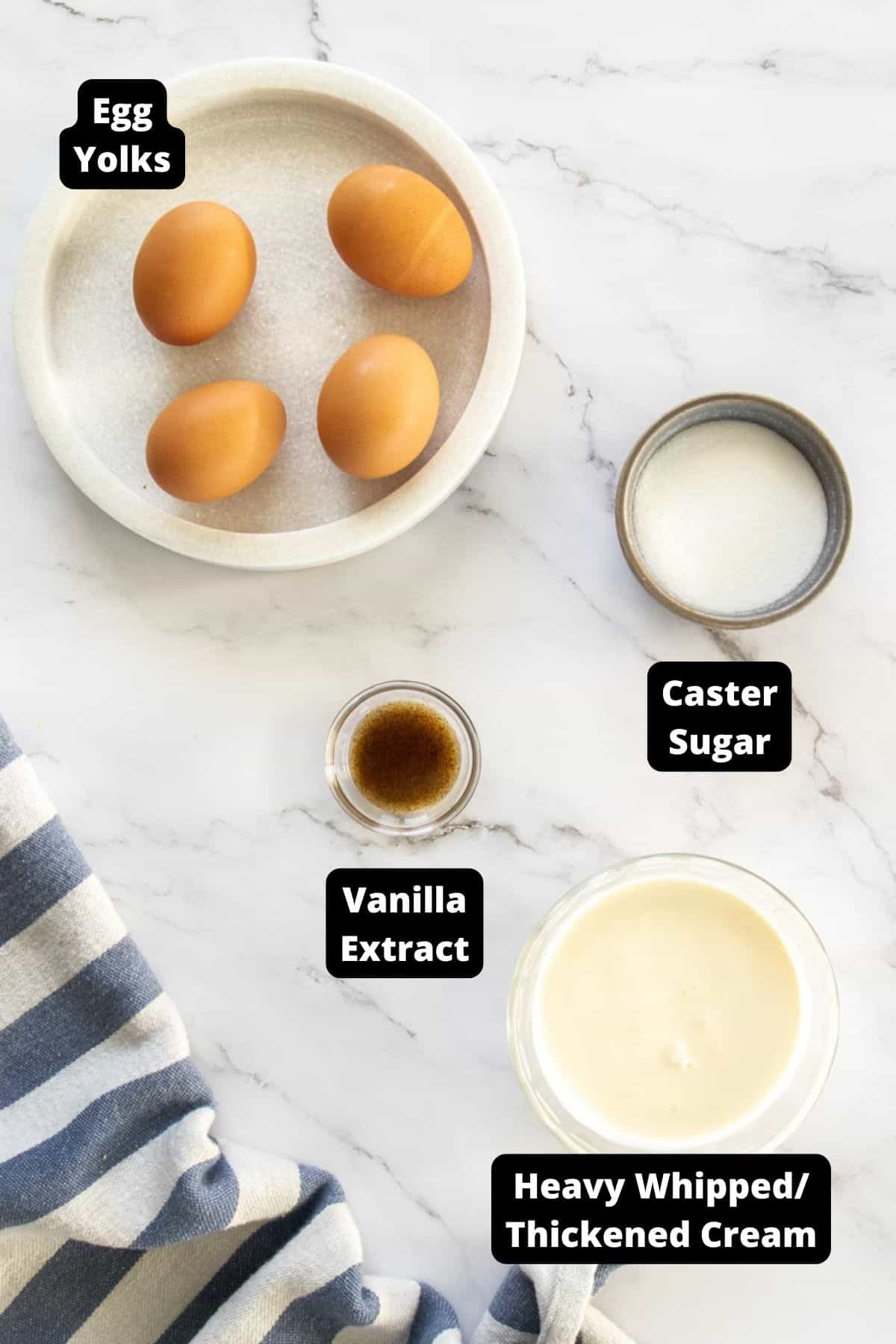 Ingredients in this recipe on a white marble background.