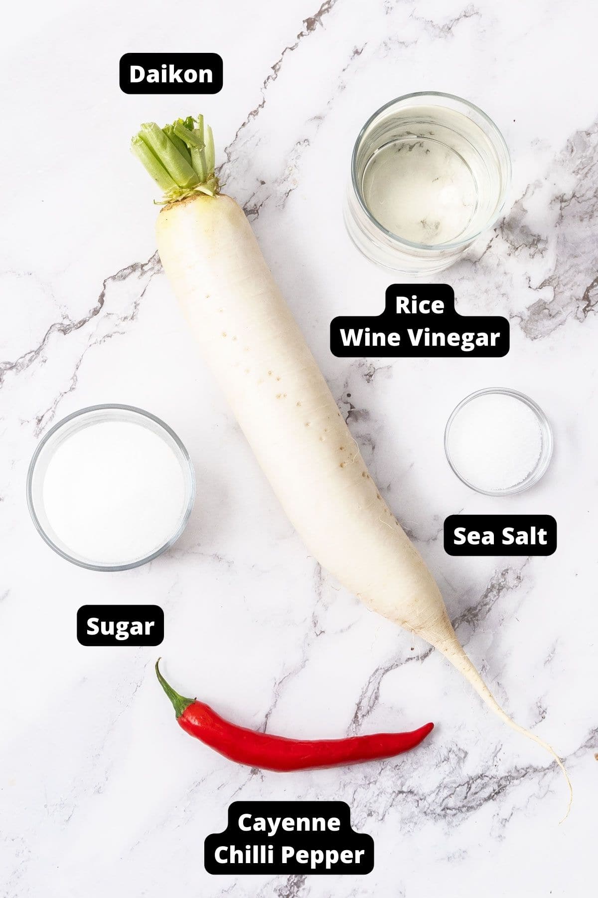 Ingredients in this recipe on a white marble background.