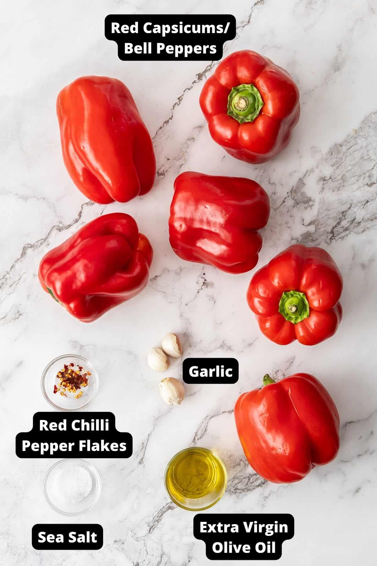 Ingredients in this recipe on a white marble background.