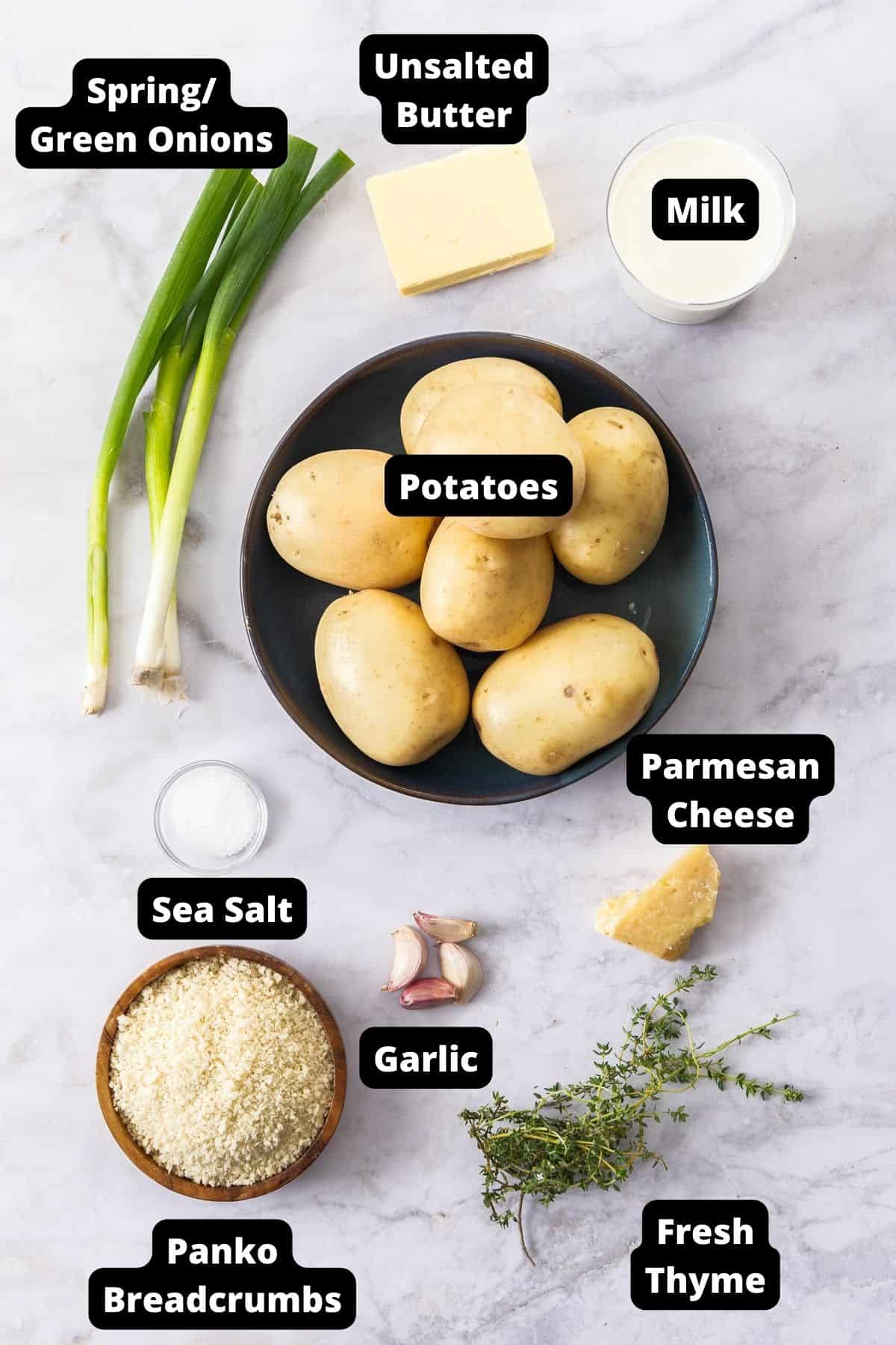 Ingredients in this recipe on a grey marble background.