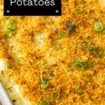 Pinterest image with photo of Baked Mashed Potatoes.