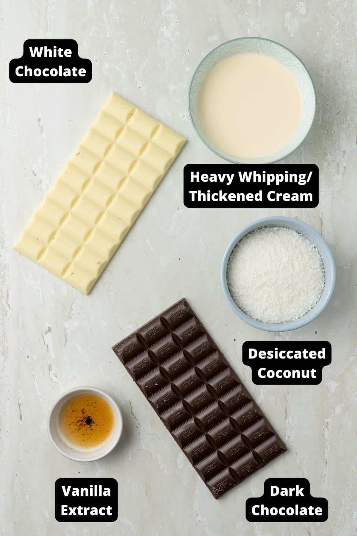 Ingredients in this recipe on a white marble background.