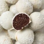 Pinterest image with photo of Coconut Truffles.