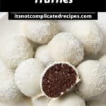 Pinterest image with photo of Coconut Truffles.