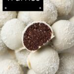 Pinterest image with photo of Coconut Truffles.