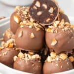 Pinterest image with photo of Hazelnut Truffles.