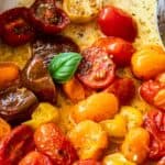 Pinterest image with photo of Roasted Cherry Tomatoes.