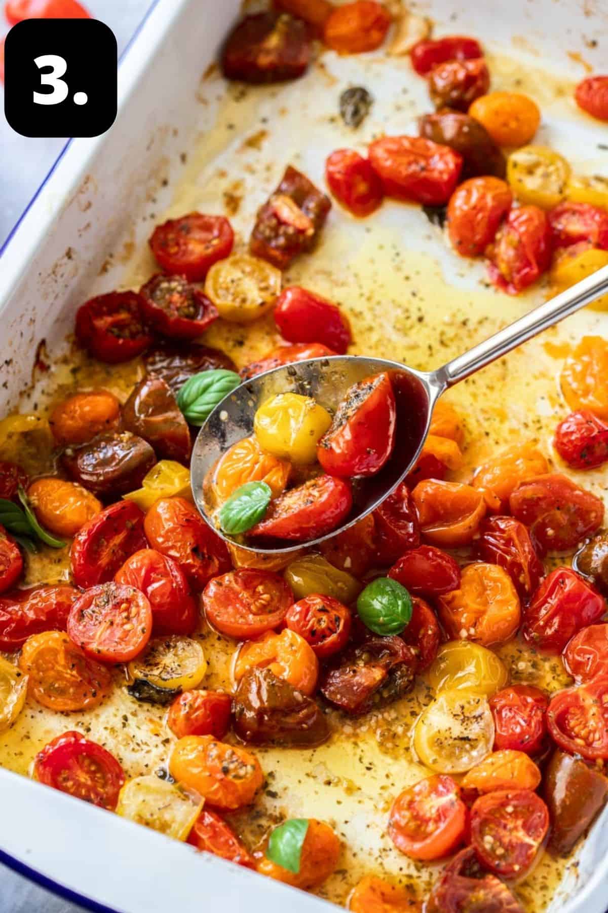 Step 3 of preparing this recipe: the roasted tomatoes ready for serving.