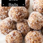 Pinterest image with photo of Salted Caramel Bliss Balls.