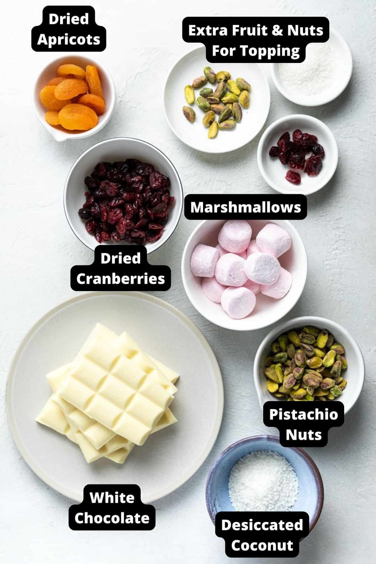 Ingredients in this recipe on a white marble background.