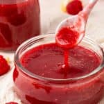 Pinterest image with photo of Raspberry Sauce.