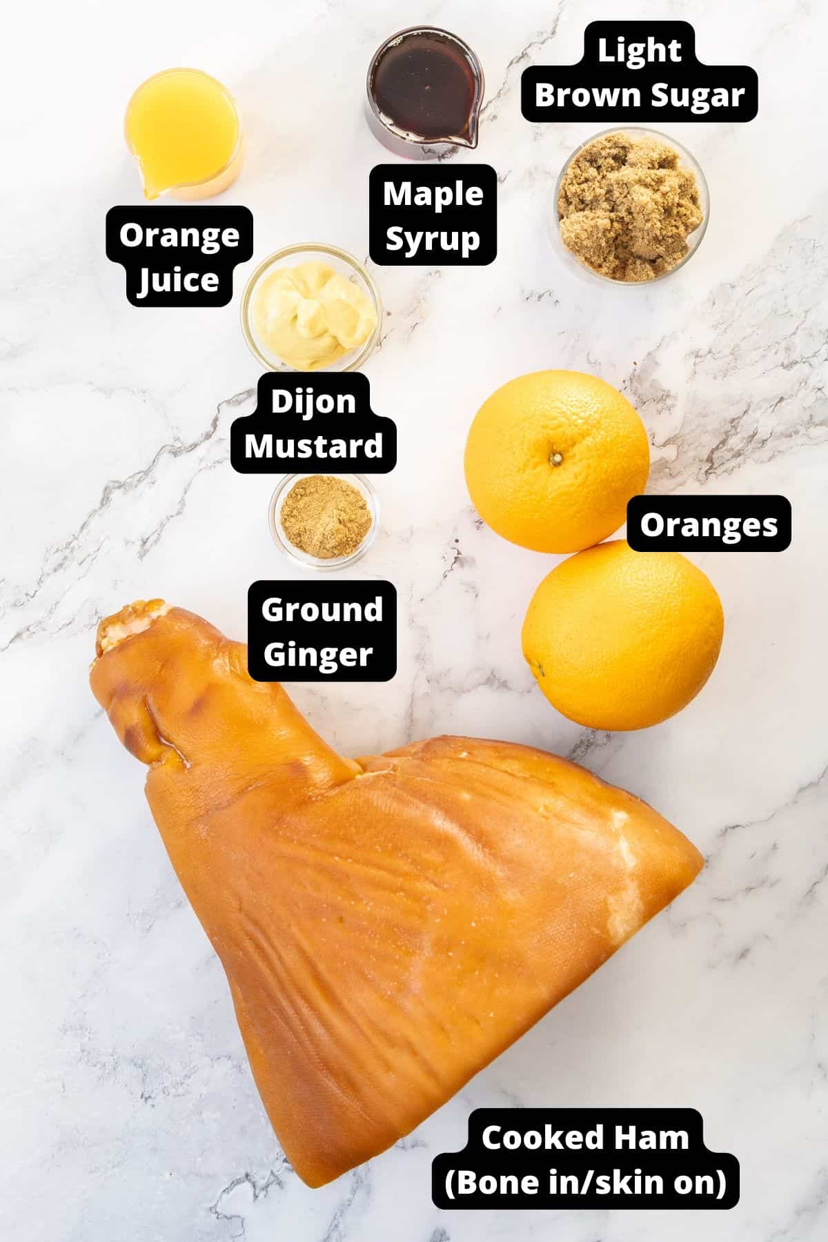 Ingredients in this recipe on a white marble background.