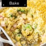 Pinterest image with photo of Creamy Ham Pasta Bake.