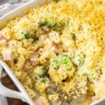 Pinterest image with photo of Creamy Ham Pasta Bake.