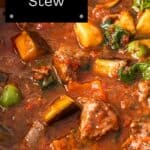 Pinterest image with photo of Mediterranean Lamb Stew.