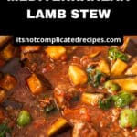 Pinterest image with photo of Mediterranean Lamb Stew.