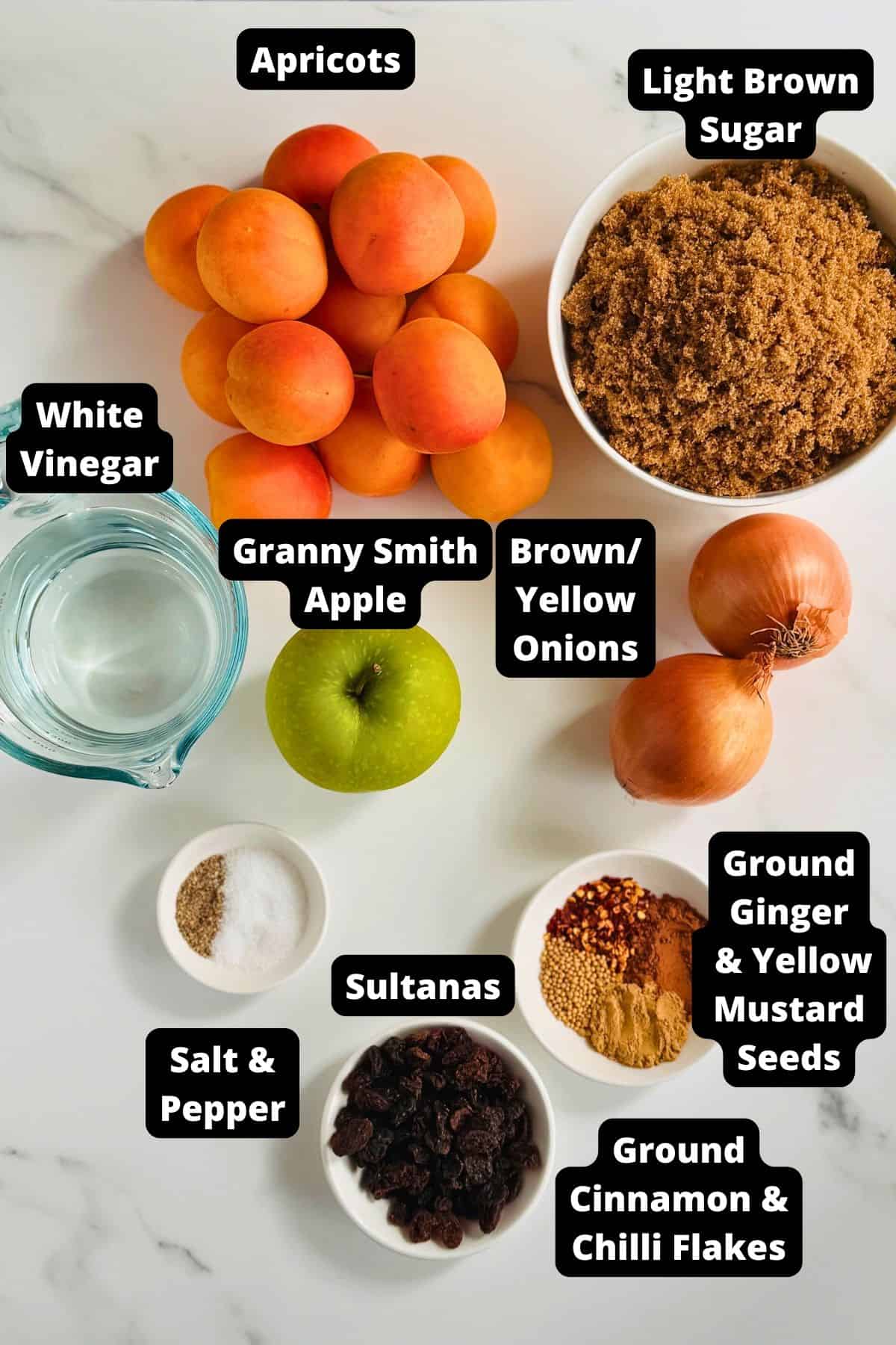 Ingredients in this recipe on a white marble background.
