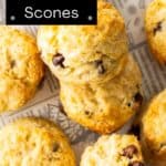 Pinterest image with photo of Chocolate Chip Scones.