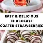Pinterest image with photos of Chocolate Coated Strawberries.
