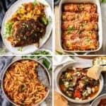 Pinterest image with photos of comfort food recipes.