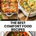 Pinterest image with photos of comfort food recipes.