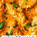 Pinterest image with photo of Creamy Tomato Chicken.