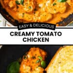 Pinterest image with photos of Creamy Tomato Chicken.