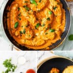 Pinterest image with photos of Creamy Tomato Chicken.