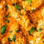 Pinterest image with photo of Creamy Tomato Chicken.