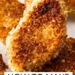 Pinterest image with photo of Crispy Crumbed Pork Medallions.