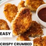 Pinterest image with photo of Crispy Crumbed Pork Medallions.